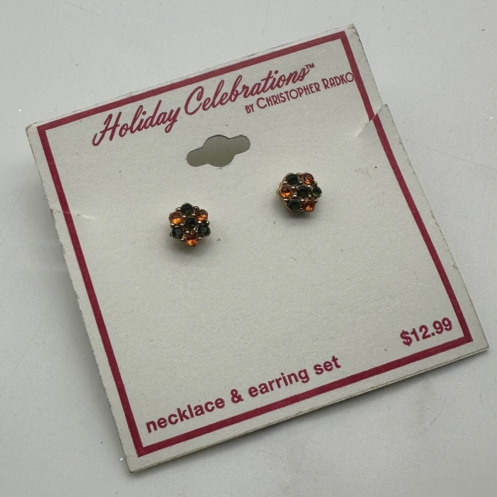 Christopher Radko Signed Stud Earrings Christmas Ornament Rhinestone Enamel